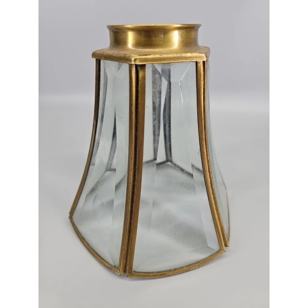Vintage Glass BRASS 6-Panel Lamp/Light Shade‎ REPLACEMENT 2